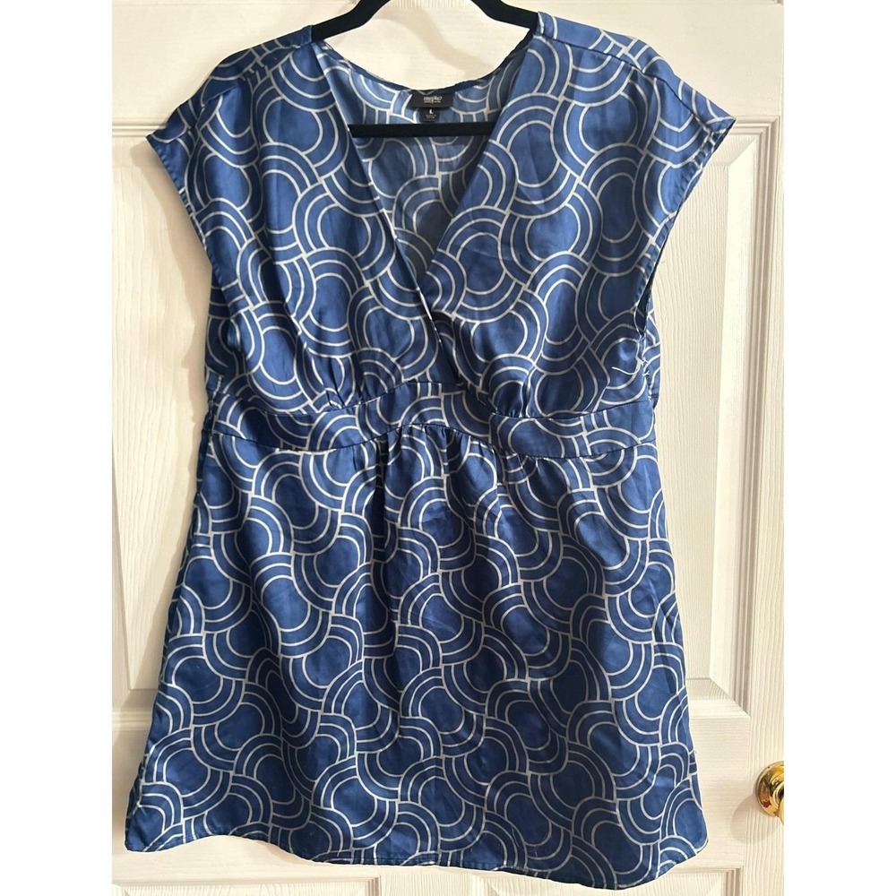 Mossimo Tunic Top Women Large Blue Geometric Retro Mod Chic